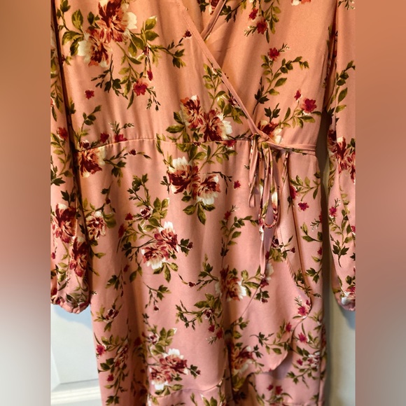 Long Sleeve V Neck Pink Floral Wrap Xhilaration Dress - Picture 3 of 6